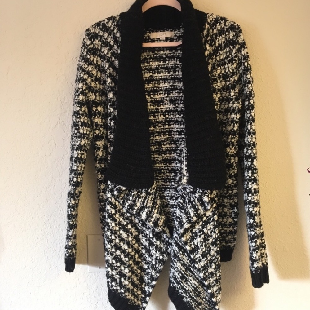Black and white LOFT chunky knit Cardigan sweater